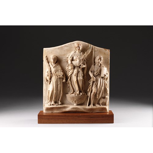 Finely Carved Netherlandish Alabaster Devotional Relief Depicting Saint Agnes of Rome